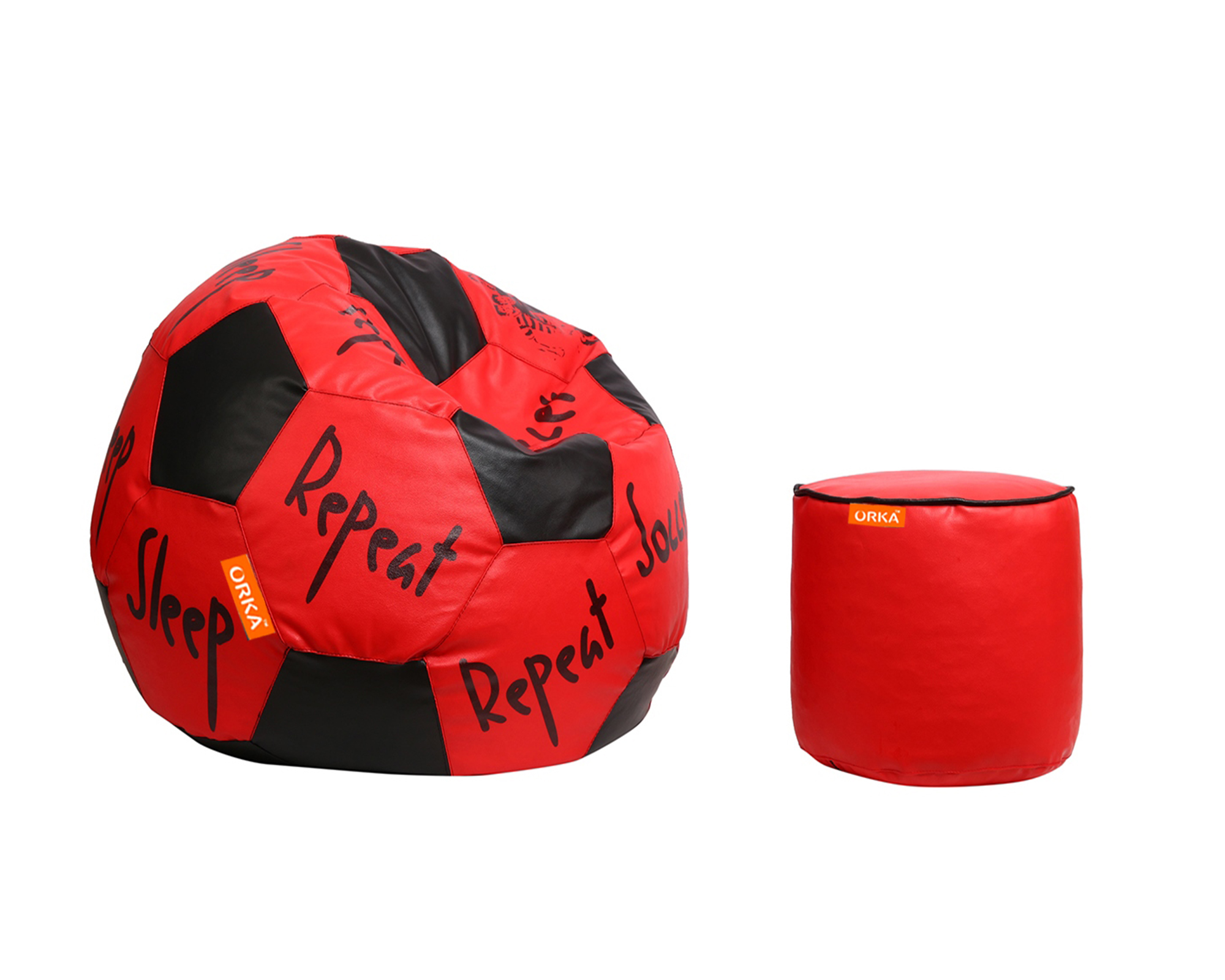 Orka Digital Printed XXL Foorball With Mathching Footstool Filled Bean Bag With Beans (FB14 Red,Black) view 2